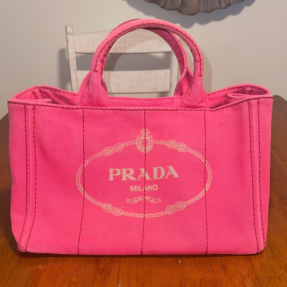 Prada Canapa Hot Pink Canvas Tote with Logo